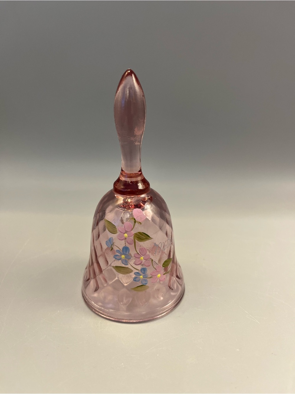 Hand-Painted Fenton Bell 4.5 Inches Tall Diamond Pattern Cranberry Color Mother